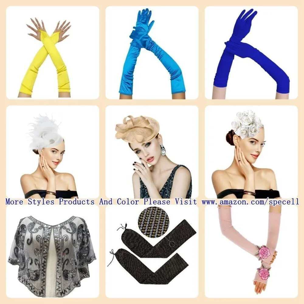 Women's A-White Sequins Beads Fingerless Satin Gloves Party Prom Accessories
